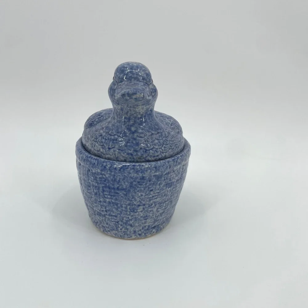 Unbranded Duck Trinket Box Blue Sponge Ware Ceramic Country Cottage‎ Decor Small